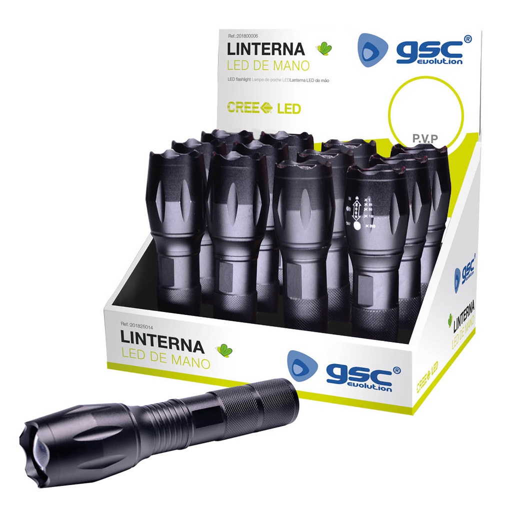 LINTERNA LED DE MANO GSC 10W - 450 LUMENES - FUNCIONA A PILAS ( INCLUIDAS )