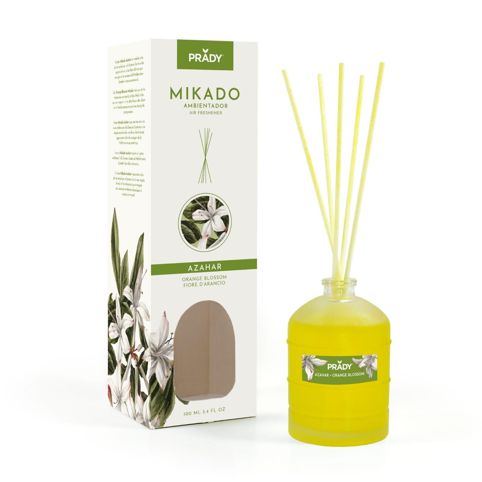 AMBIENTADOR MIKADO AZAHAR PRADY - FRASCO DE CRISTAL 100ml. Y VARITAS DIFUSORAS