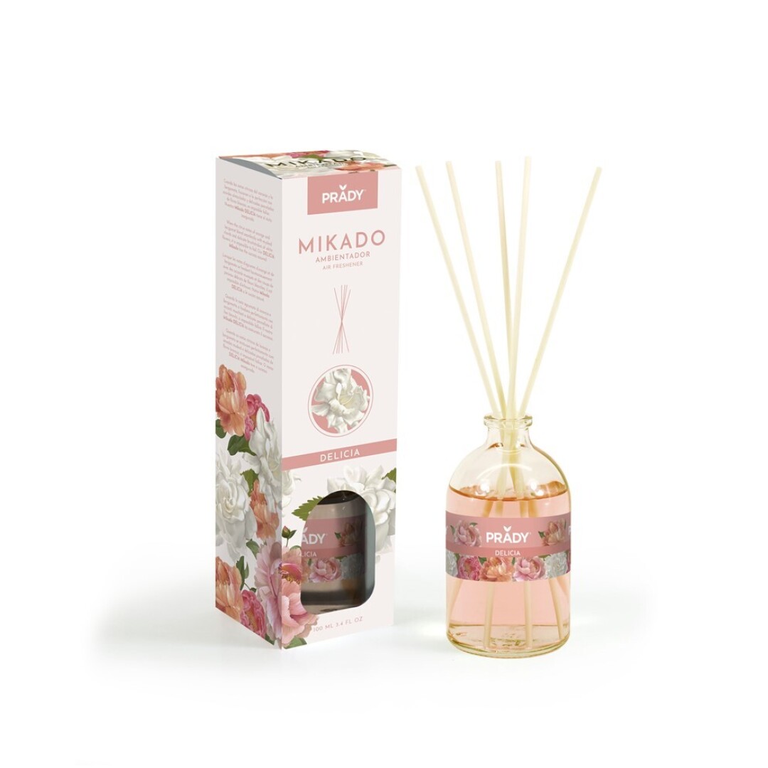 AMBIENTADOR MIKADO DELICIA PRADY FRASCO CRISTAL 100ML VARITAS DIFUSORAS