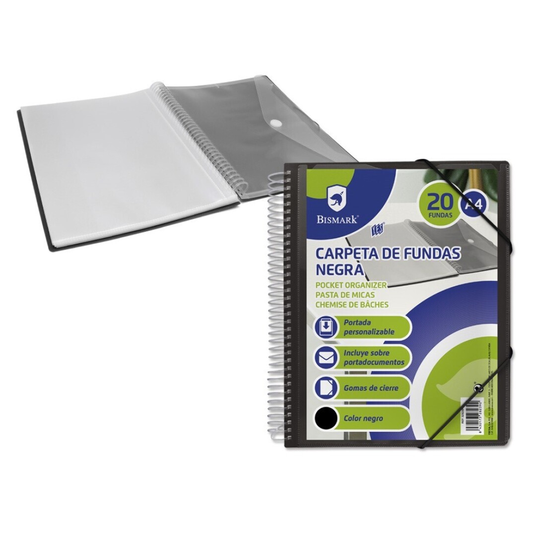 CARPETA ESPIRAL 20 FUNDAS NEGRA BISMARK