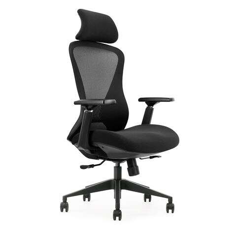 SILLA DE OFICINA CROMAD SE5000 NEGRA - REPOSABRAZOS AJUSTABLES - SOPORTE LUMBAR Y CERVICAL