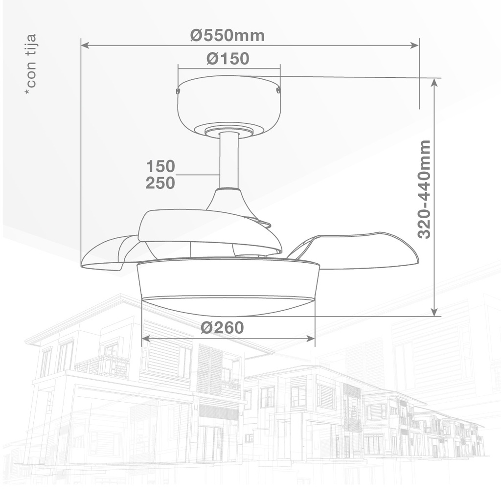 VENTILADOR TECHO NACALA GSC CON LUZ CCT REGULABLE Y MANDO Ø55 3 ASPAS RETRACTILES BLANCO