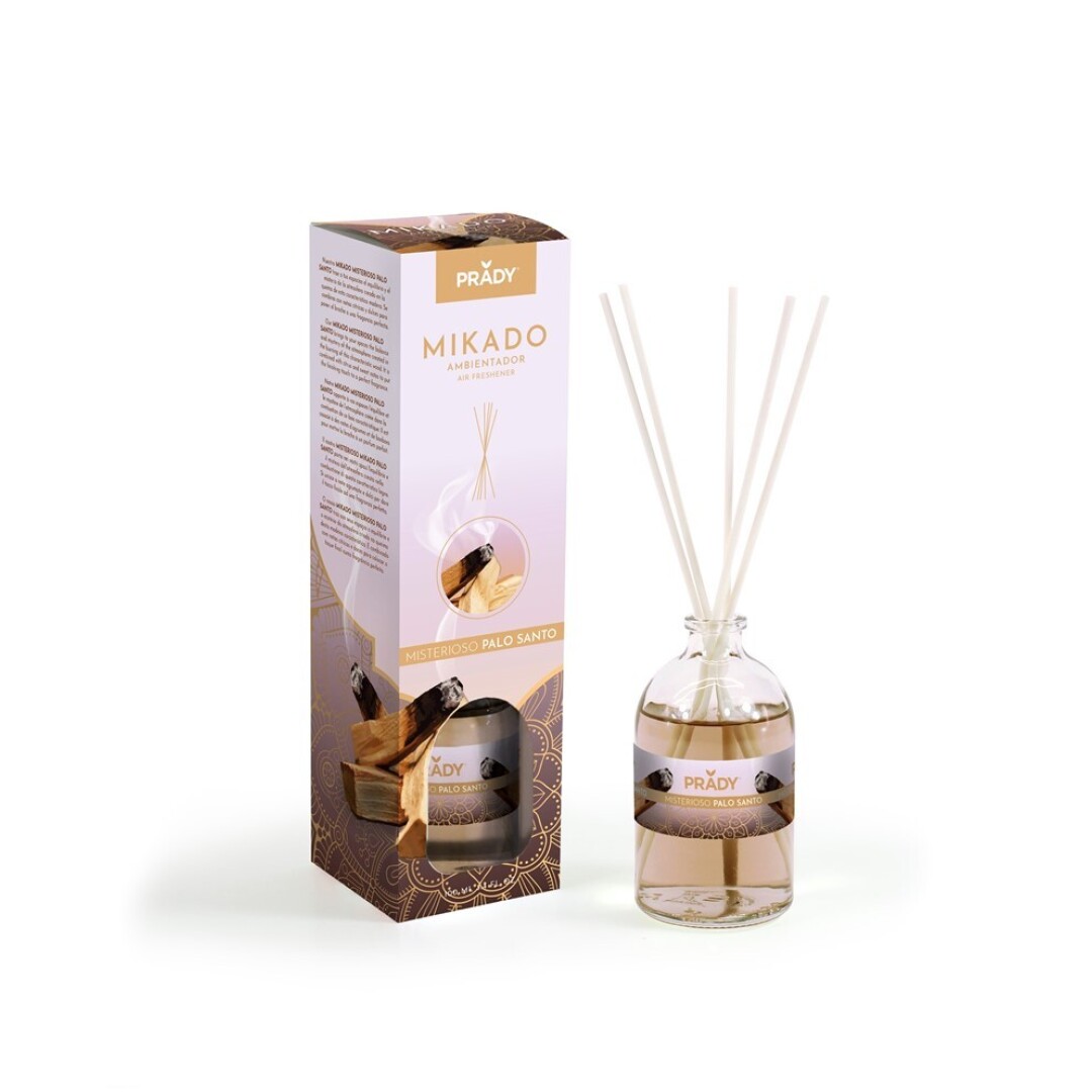 AMBIENTADOR MIKADO PALO SANTO PRADY FRASCO CRISTAL 100ML VARITAS DIFUSORAS