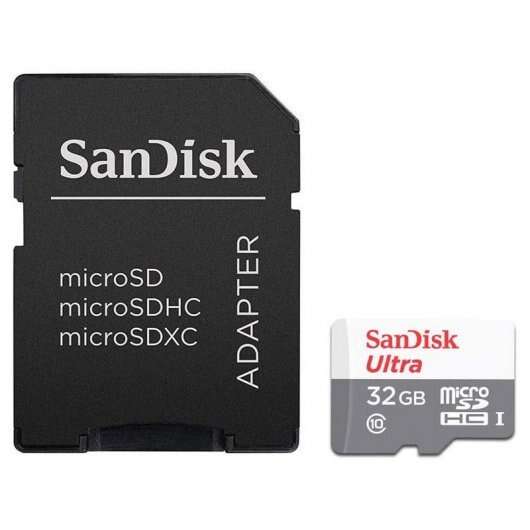 TARJETA MICRO SD HC 32GB + ADAPTADOR SANDISK ULTRA - CLASE 10 - 100MB/S