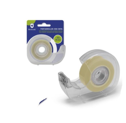 PORTARROLLOS CON CINTA ADHESIVA TRANSPARENTE 33x19mm BISMARK