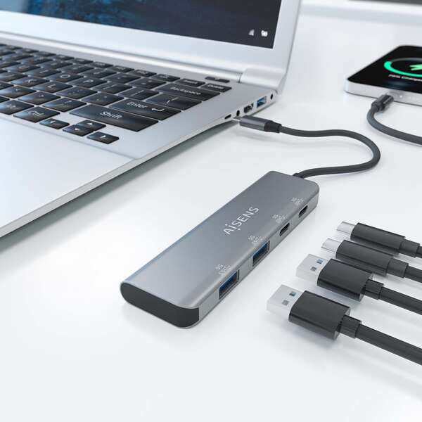 HUB USB TIPO C 3.2 GEN1 5G AISENS A109-0763 GRIS - 2 PUERTOS USB + 2 PUERTOS TIPO C