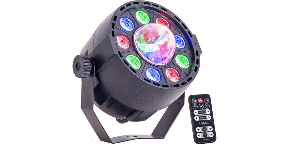 PROYECTOR LED EFECTOS IBIZA LIGHT PAR-ASTRO - 2 EN 1 PAR + ASTRO - MANDO A DISTANCIA