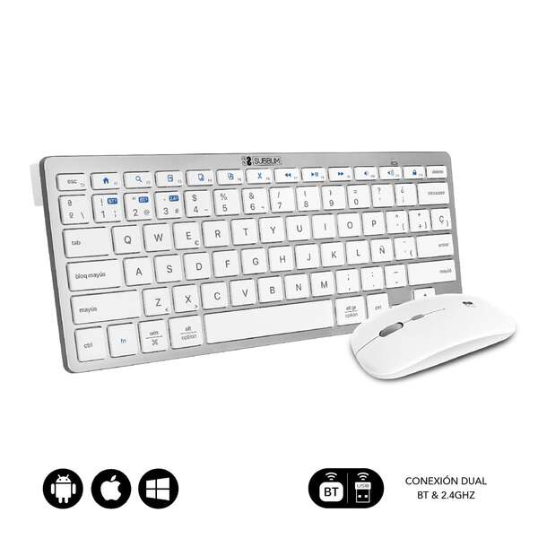 TECLADO Y RATON INALAMBRICOS COMPACTO SUBBLIM BLANCO - CONEXION DUAL - MULTIDISPOSITIVO